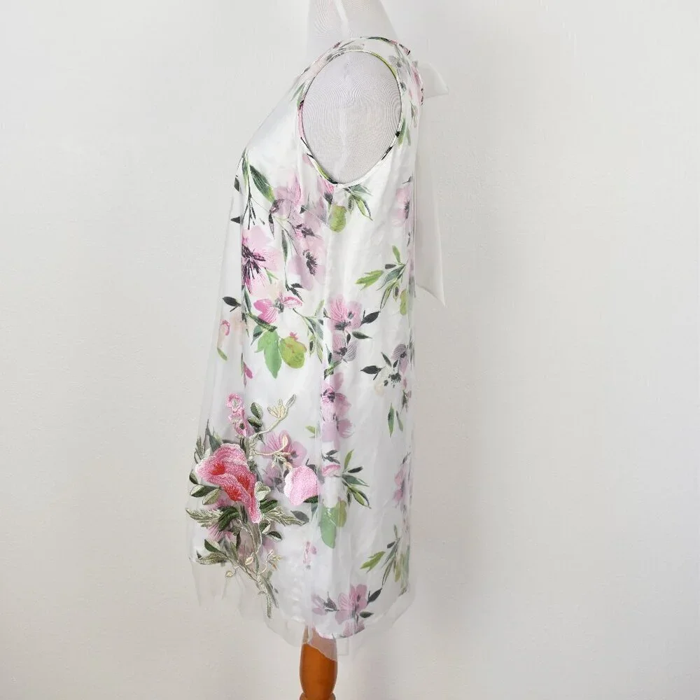 Spense Floral Embroidered Tulle Overlay Shift Dress NEW - L - Picture 6 of 12